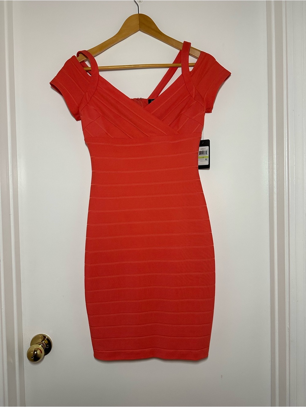 Guess Coral Off-Shoulder Bandage Mini Dress